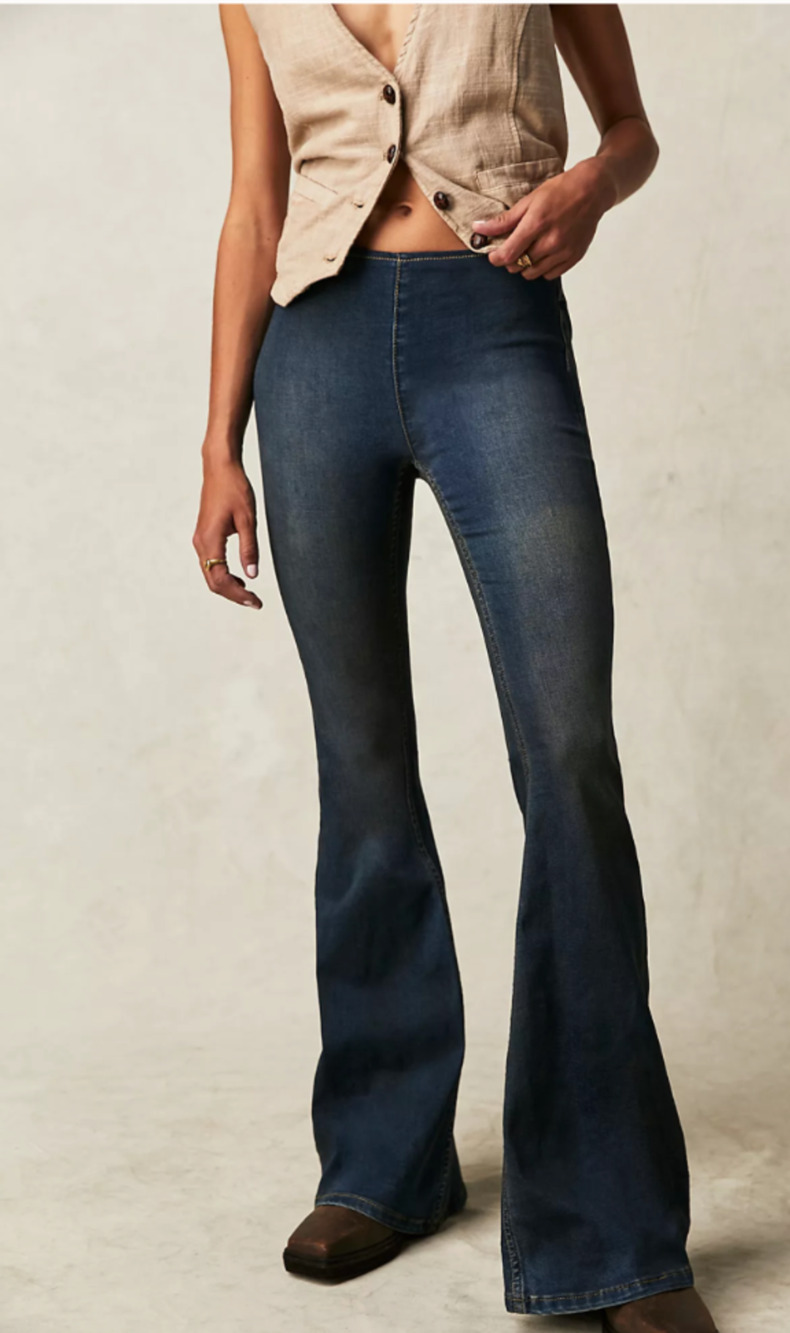 Free People Pull-On Flare Jeans Size 29 Dark Blue Denim Bell Bottom